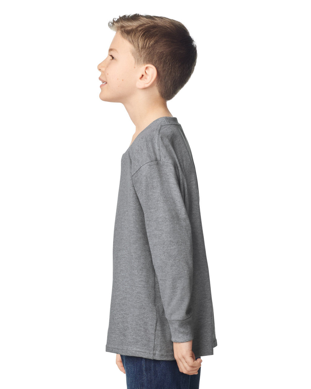Gildan 5400B Youth Heavy Cotton Long Sleeve T-Shirt - Sport Grey - model side