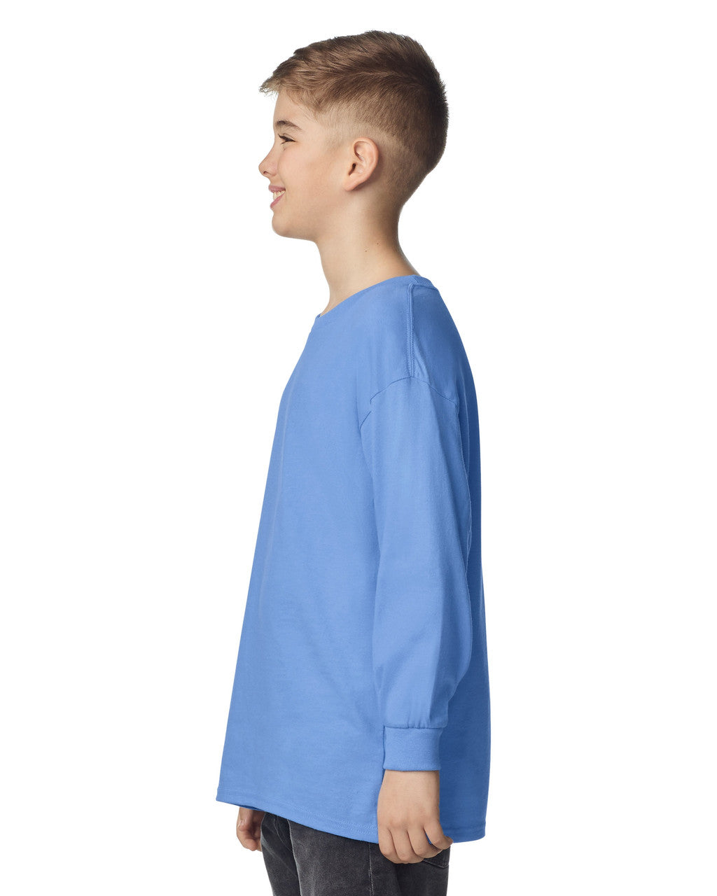Gildan 5400B Youth Heavy Cotton Long Sleeve T-Shirt - Carolina Blue - model side