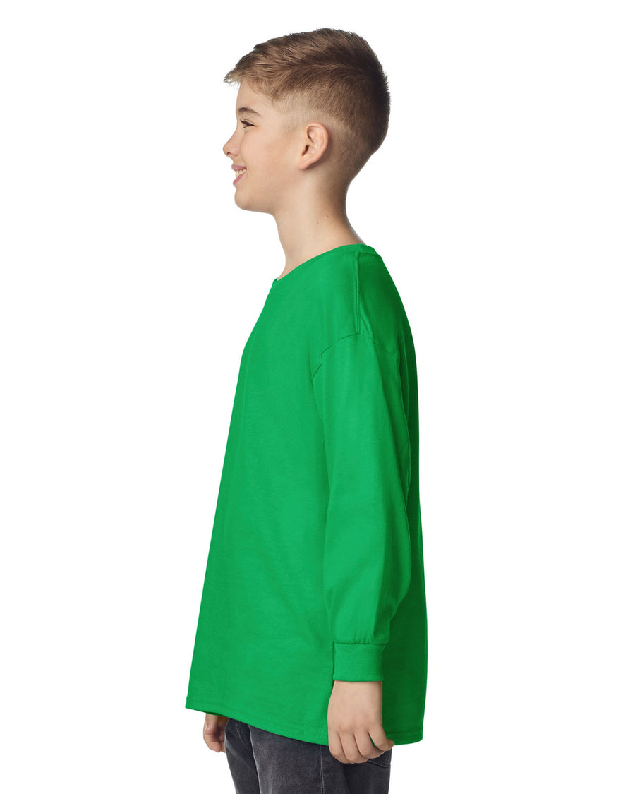 Gildan 5400B Youth Heavy Cotton Long Sleeve T-Shirt - Irish Green - model side
