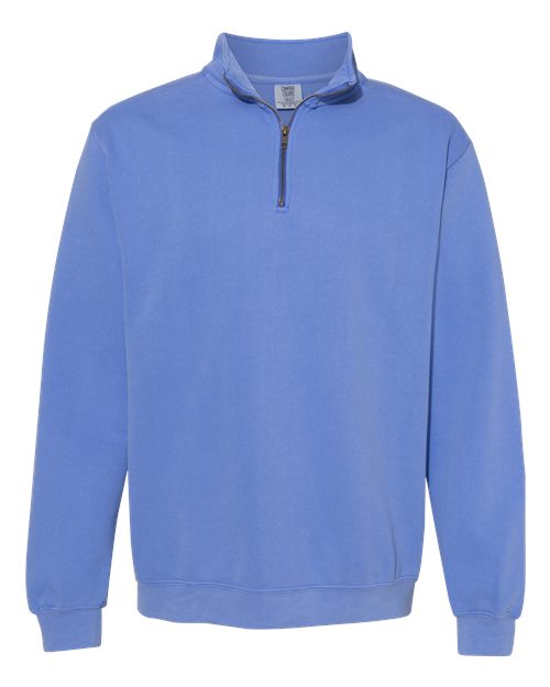 Comfort Colors 1580 Unisex Garment-Dyed Quarter-Zip Sweatshirt - Flo Blue - front