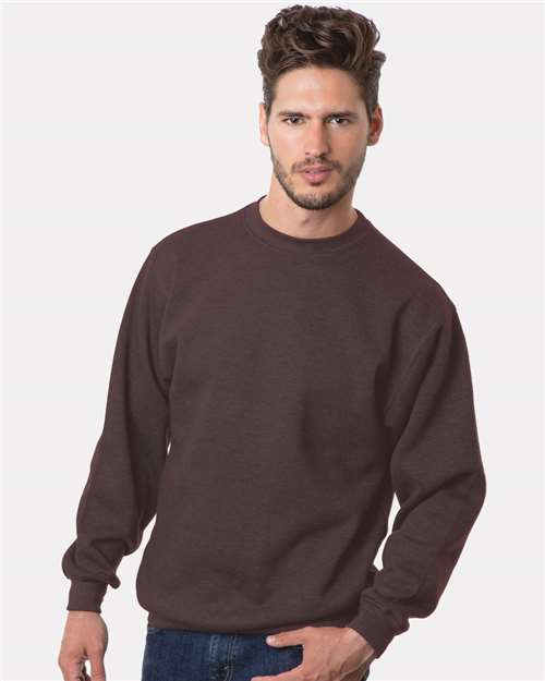 Bayside 1102 Unisex USA-Made Crewneck Sweatshirt - Chocolate - model front