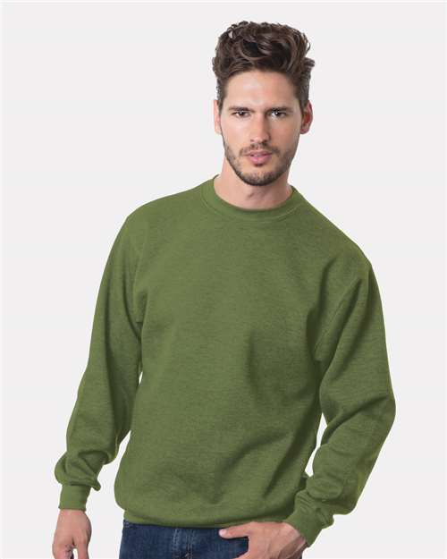 Bayside 1102 Unisex USA-Made Crewneck Sweatshirt - Olive - model front
