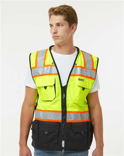 Kishigo S5002-5003 Unisex Premium Black Series Surveyors Vest - Lime - model front