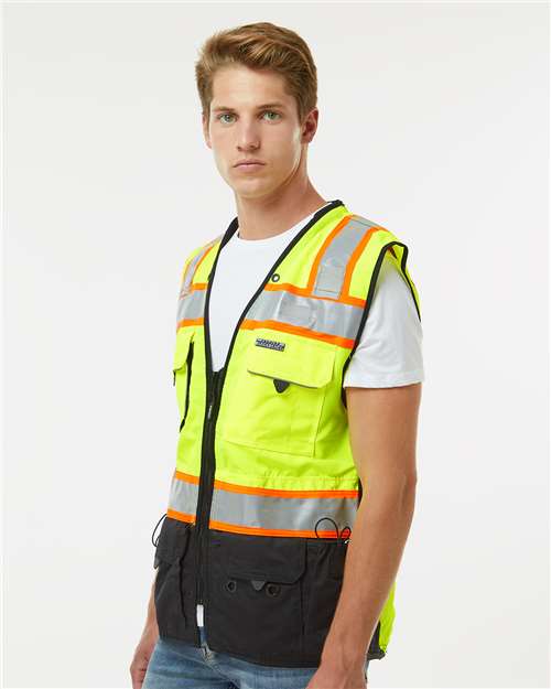 Kishigo S5002-5003 Unisex Premium Black Series Surveyors Vest - Lime - model side