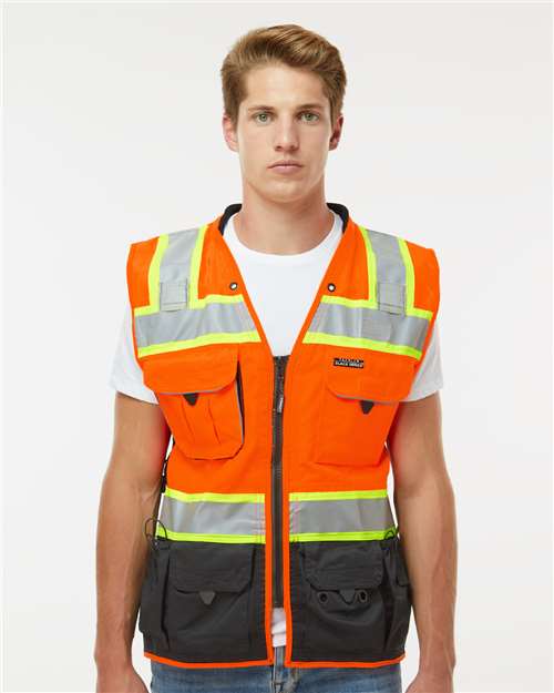 Kishigo S5002-5003 Unisex Premium Black Series Surveyors Vest - Orange - model front