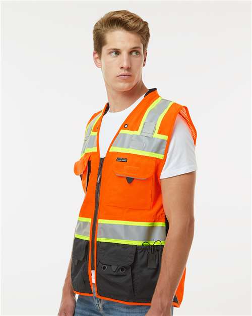 Kishigo S5002-5003 Unisex Premium Black Series Surveyors Vest - Orange - model side