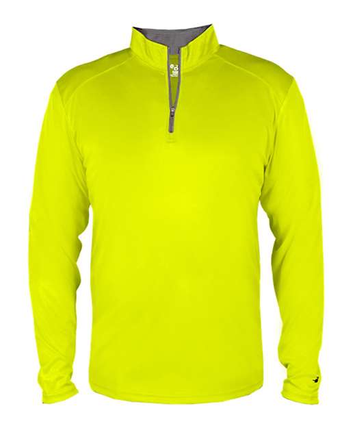Badger 4102 Men's B-Core Quarter-Zip Pullover - Safety Yellow Green/ Graphite - front