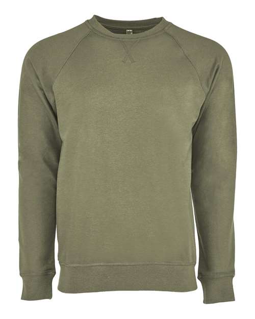 Next Level 9000 Unisex Laguna Raglan Crewneck Sweatshirt - Military Green - front