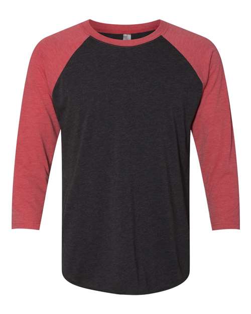 Next Level 6051 Unisex Triblend Three-Quarter Raglan T-Shirt - Vintage Red Sleeves/ Vintage Black Body - front