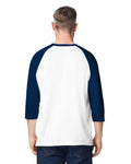 Gildan 5700 Unisex Heavy Cotton Raglan Three-Quarter Sleeve T-Shirt - White/ Navy - model back