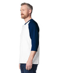 Gildan 5700 Unisex Heavy Cotton Raglan Three-Quarter Sleeve T-Shirt - White/ Navy - model side