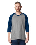 Gildan 5700 Unisex Heavy Cotton Raglan Three-Quarter Sleeve T-Shirt - Sport Grey/ Navy - model front