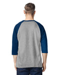 Gildan 5700 Unisex Heavy Cotton Raglan Three-Quarter Sleeve T-Shirt - Sport Grey/ Navy - model back