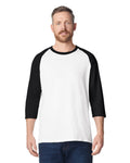 Gildan 5700 Unisex Heavy Cotton Raglan Three-Quarter Sleeve T-Shirt - White/ Black - model front