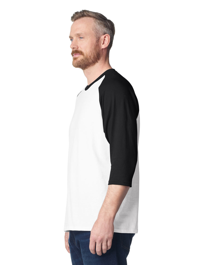 Gildan 5700 Unisex Heavy Cotton Raglan Three-Quarter Sleeve T-Shirt - White/ Black - model side