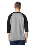 Gildan 5700 Unisex Heavy Cotton Raglan Three-Quarter Sleeve T-Shirt - Sport Grey/ Black - model back