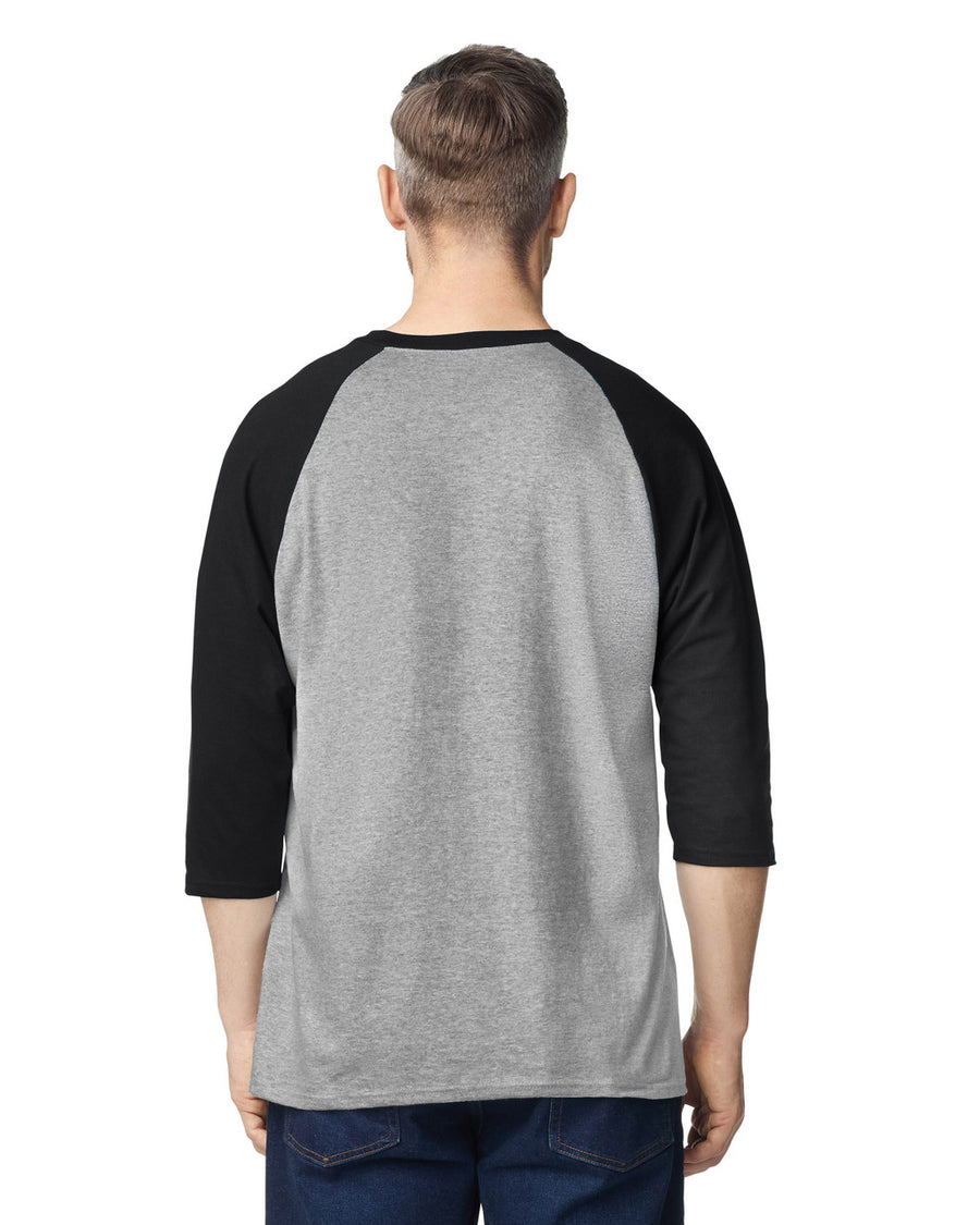 Gildan 5700 Unisex Heavy Cotton Raglan Three-Quarter Sleeve T-Shirt - Sport Grey/ Black - model back
