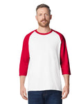 Gildan 5700 Unisex Heavy Cotton Raglan Three-Quarter Sleeve T-Shirt - White/ Red - model front