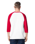 Gildan 5700 Unisex Heavy Cotton Raglan Three-Quarter Sleeve T-Shirt - White/ Red - model back