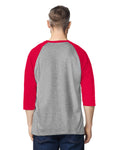 Gildan 5700 Unisex Heavy Cotton Raglan Three-Quarter Sleeve T-Shirt - Sport Grey/ Red - model back