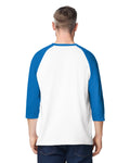 Gildan 5700 Unisex Heavy Cotton Raglan Three-Quarter Sleeve T-Shirt - White/ Royal - model back