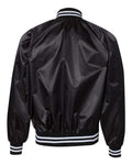 Augusta Sportswear 3610 Unisex Satin Baseball Jacket Striped Trim - Black/ White - back