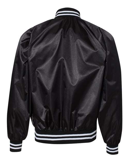 Augusta Sportswear 3610 Unisex Satin Baseball Jacket Striped Trim - Black/ White - back