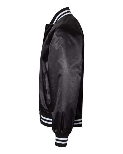 Augusta Sportswear 3610 Unisex Satin Baseball Jacket Striped Trim - Black/ White - side