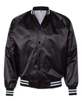 Augusta Sportswear 3610 Unisex Satin Baseball Jacket Striped Trim - Black/ White - front