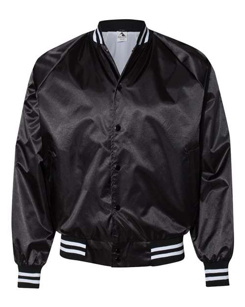 Augusta Sportswear 3610 Unisex Satin Baseball Jacket Striped Trim - Black/ White - front