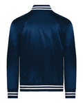 Augusta Sportswear 3610 Unisex Satin Baseball Jacket Striped Trim - Navy/ White - back
