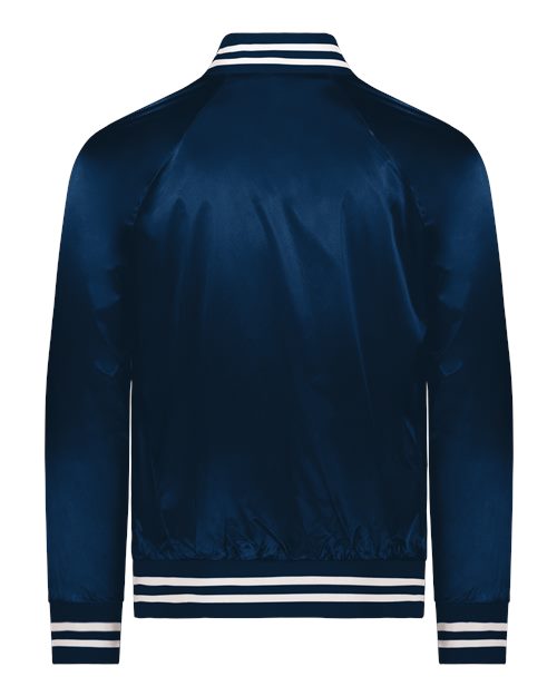 Augusta Sportswear 3610 Unisex Satin Baseball Jacket Striped Trim - Navy/ White - back