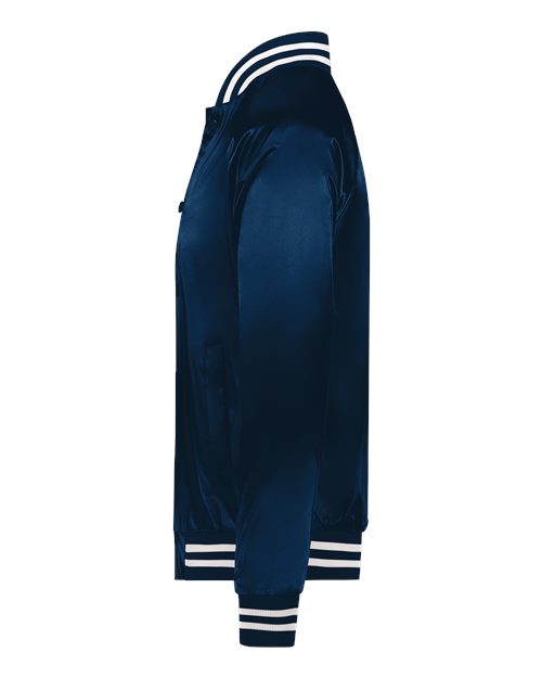 Augusta Sportswear 3610 Unisex Satin Baseball Jacket Striped Trim - Navy/ White - side