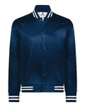Augusta Sportswear 3610 Unisex Satin Baseball Jacket Striped Trim - Navy/ White - front