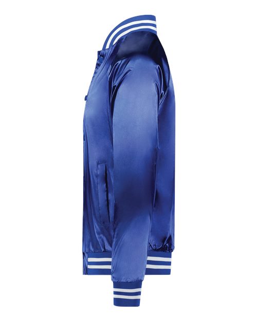 Augusta Sportswear 3610 Unisex Satin Baseball Jacket Striped Trim - Royal/ White - side
