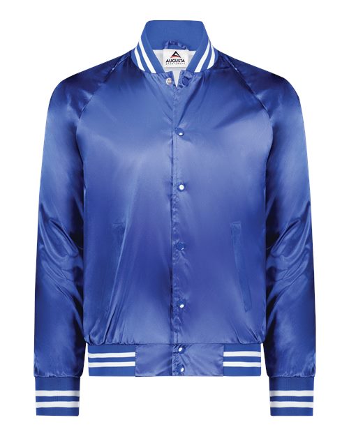 Augusta Sportswear 3610 Unisex Satin Baseball Jacket Striped Trim - Royal/ White - front