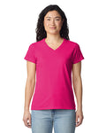 Gildan 5V00L Women's Heavy Cotton V-Neck T-Shirt - Heliconia - model front