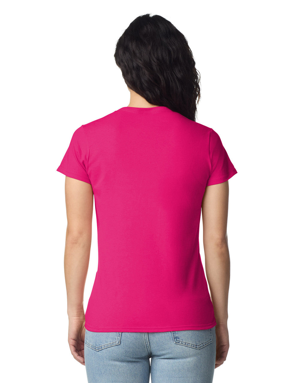 Gildan 5V00L Women's Heavy Cotton V-Neck T-Shirt - Heliconia - model back