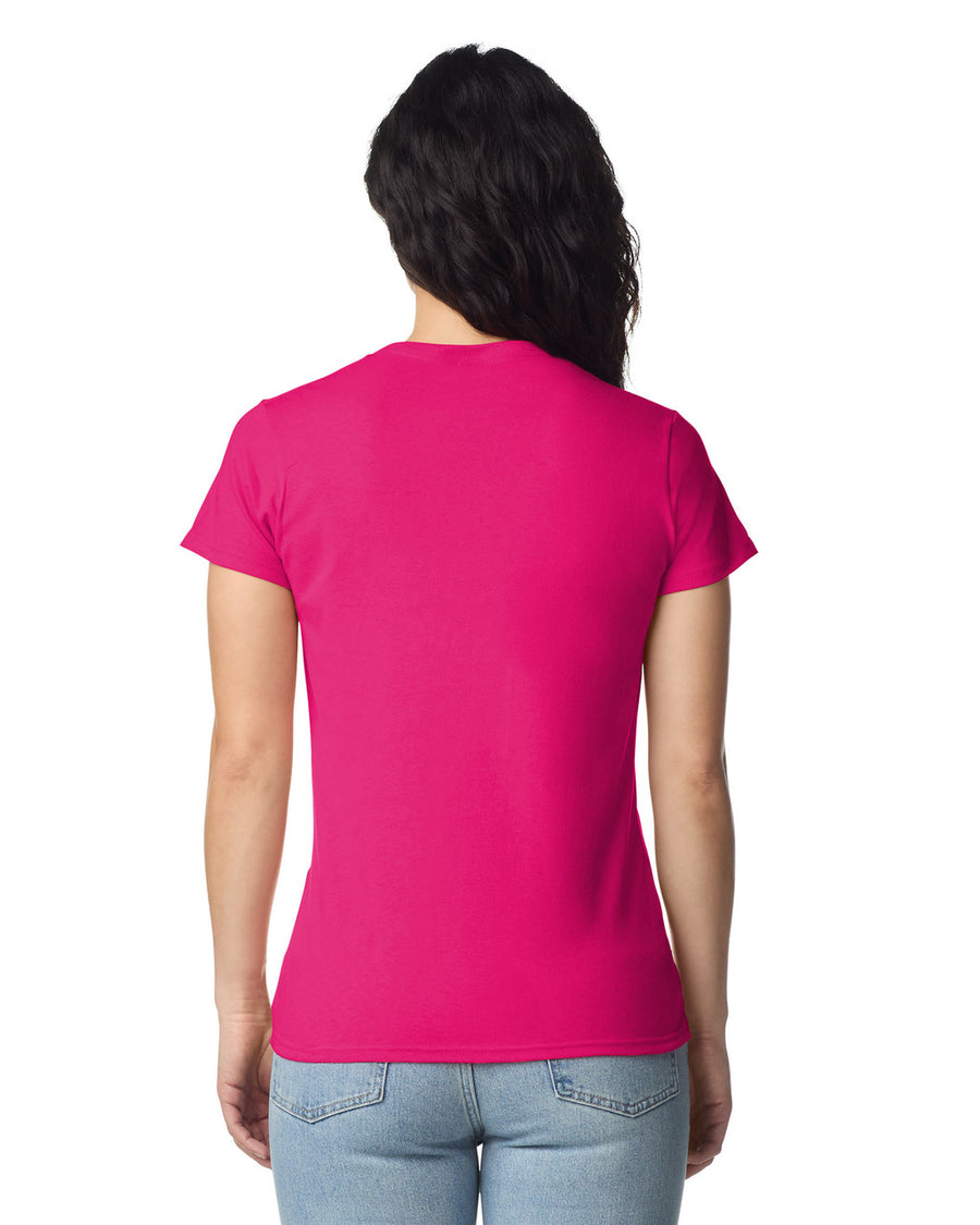 Gildan 5V00L Women's Heavy Cotton V-Neck T-Shirt - Heliconia - model back