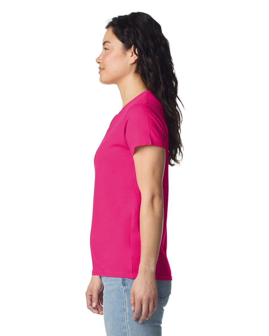 Gildan 5V00L Women's Heavy Cotton V-Neck T-Shirt - Heliconia - model side