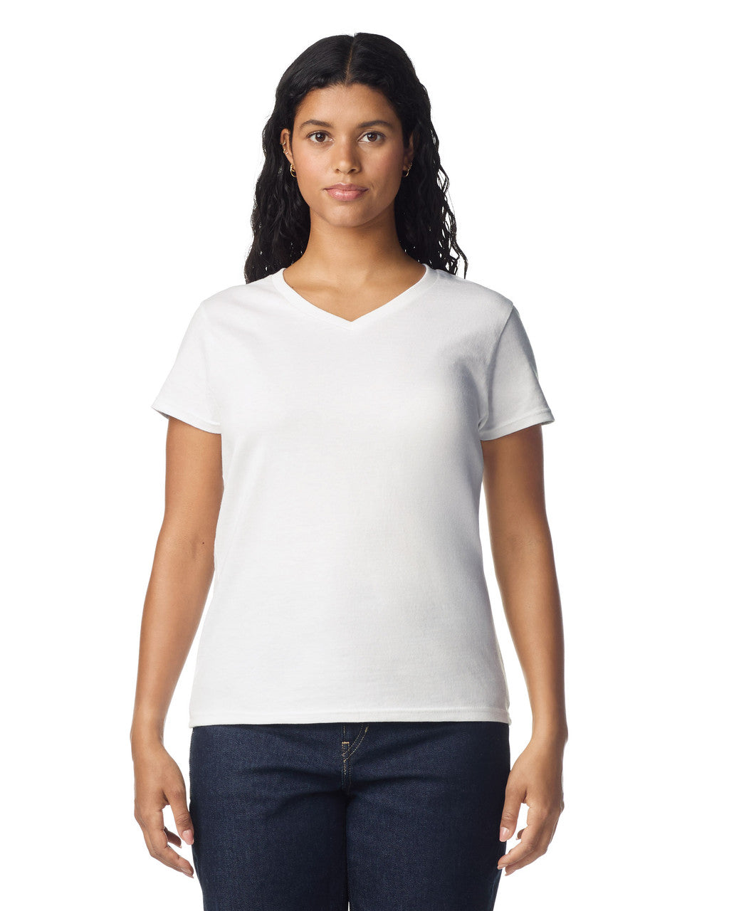 Gildan 5V00L Women's Heavy Cotton V-Neck T-Shirt - White - model front