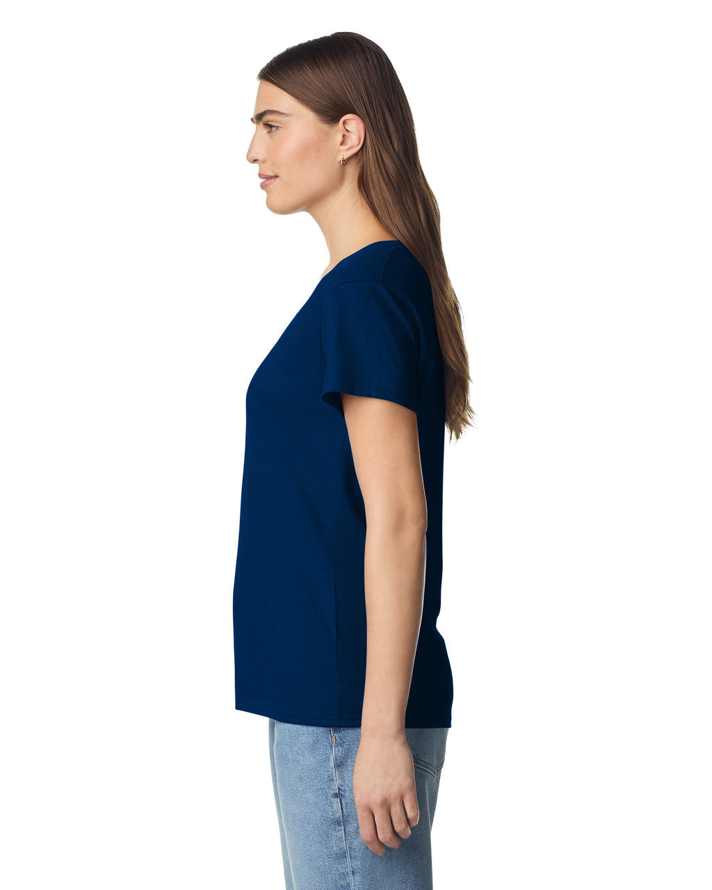 Gildan 5V00L Women's Heavy Cotton V-Neck T-Shirt - Navy - model side