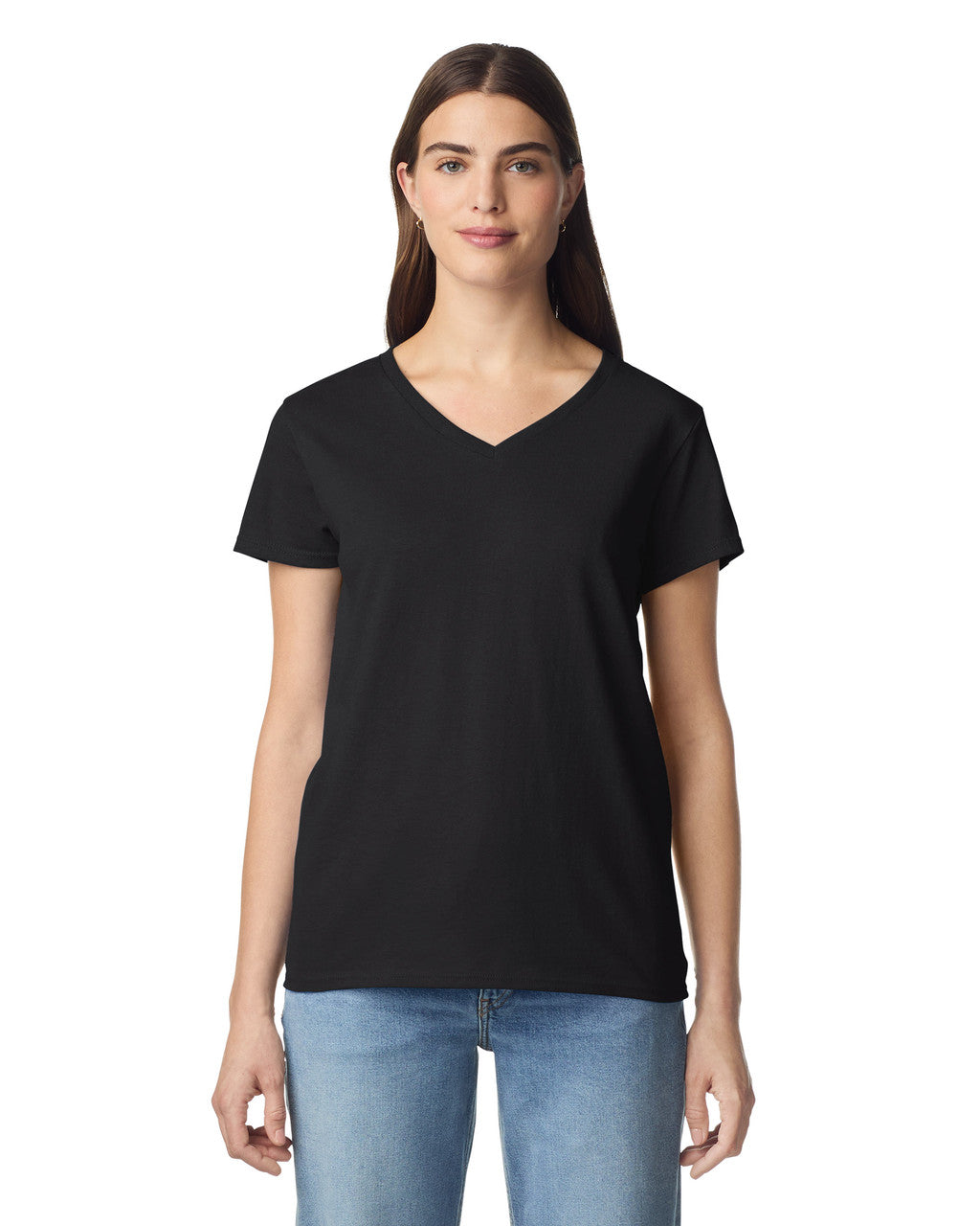 Gildan 5V00L Women's Heavy Cotton V-Neck T-Shirt - Black - model front