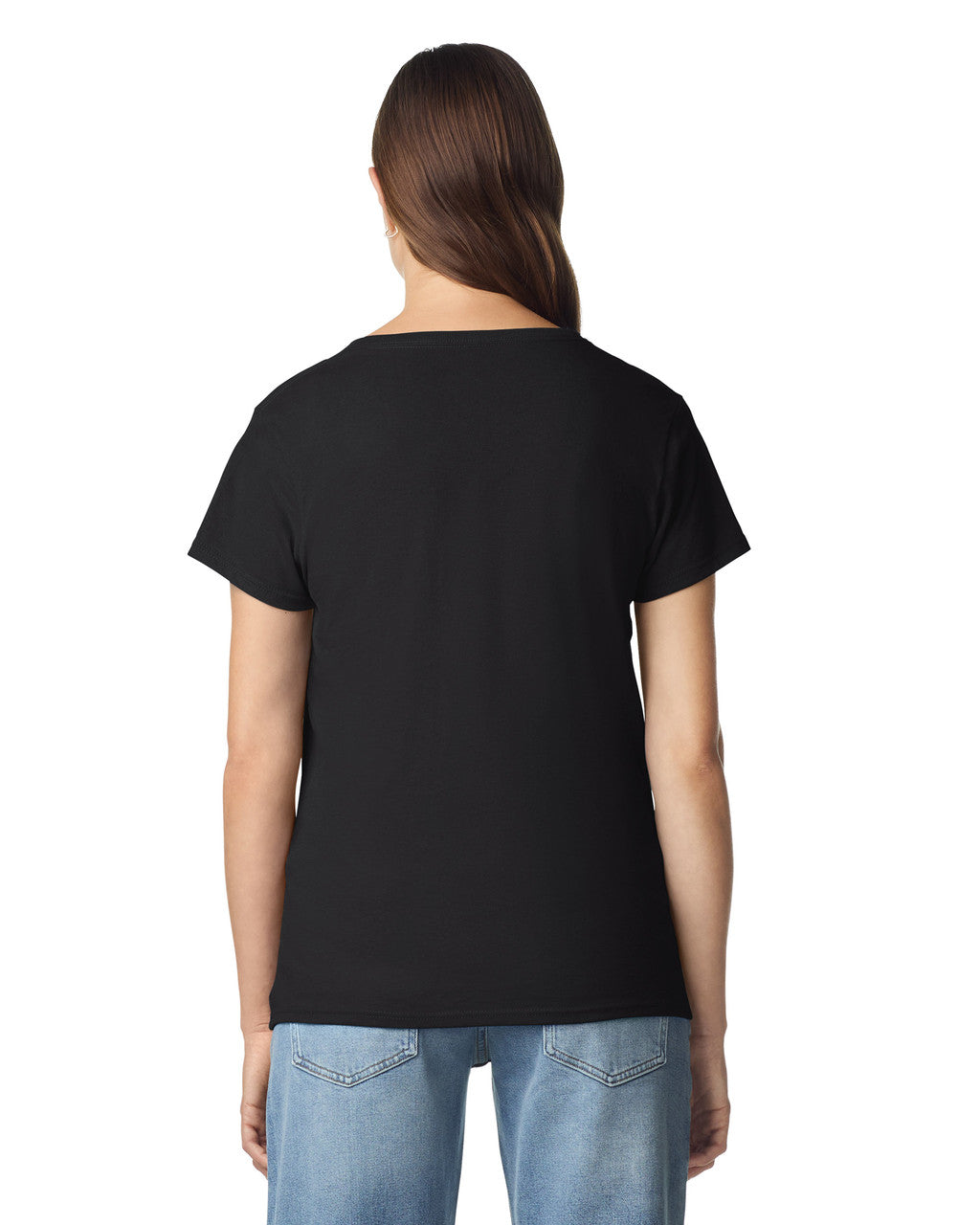 Gildan 5V00L Women's Heavy Cotton V-Neck T-Shirt - Black - model back