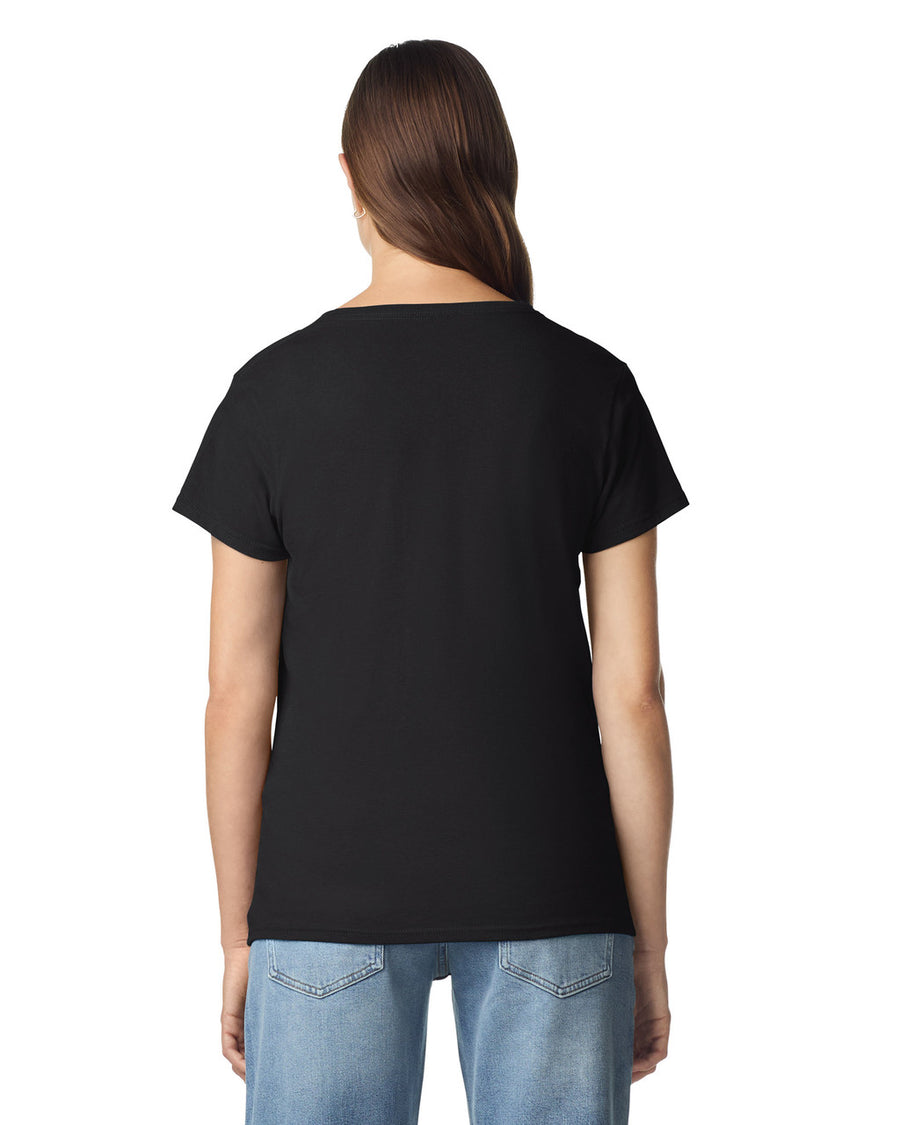 Gildan 5V00L Women's Heavy Cotton V-Neck T-Shirt - Black - model back