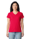 Gildan 5V00L Women's Heavy Cotton V-Neck T-Shirt - Red - model front