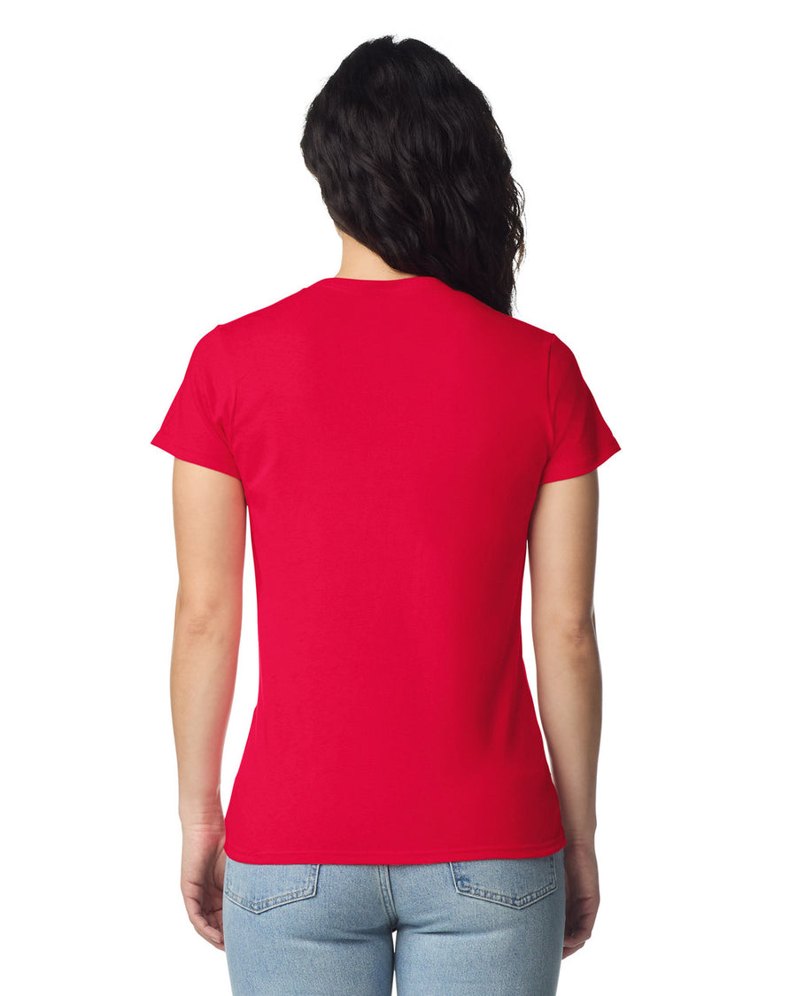 Gildan 5V00L Women's Heavy Cotton V-Neck T-Shirt - Red - model back