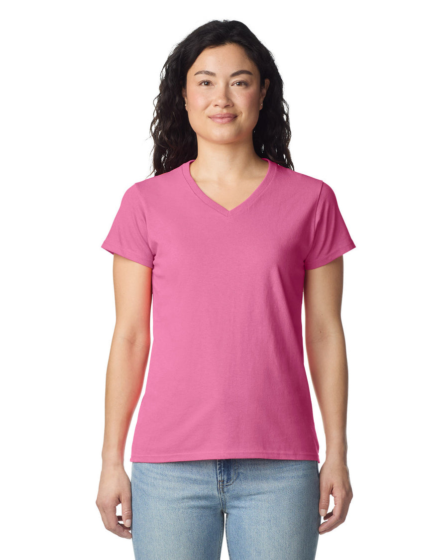 Gildan 5V00L Women's Heavy Cotton V-Neck T-Shirt - Azalea - model front