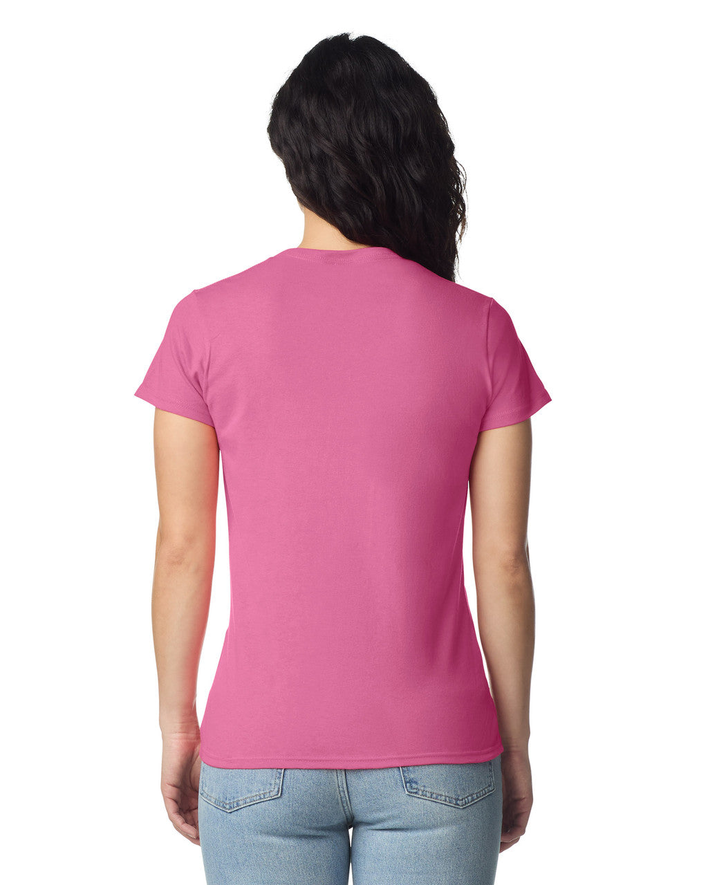 Gildan 5V00L Women's Heavy Cotton V-Neck T-Shirt - Azalea - model back