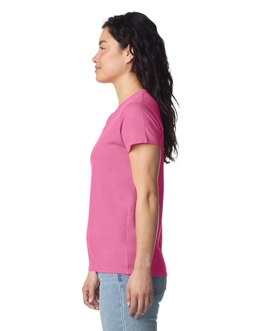 Gildan 5V00L Women's Heavy Cotton V-Neck T-Shirt - Azalea - model side